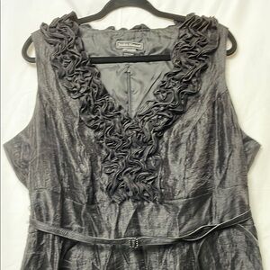 Ruffled V-Neck Elegant Black Sleeveless Lightweight Dress by Karen Howard, 16W